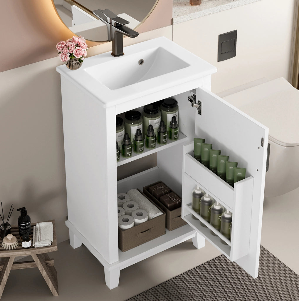 Mobile bagno freestanding con lavabo integrato e ripiani regolabili