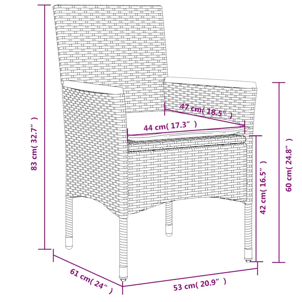 Set da BistrÃ² 3 pz con Cuscini Grigio Polyrattan e Vetro