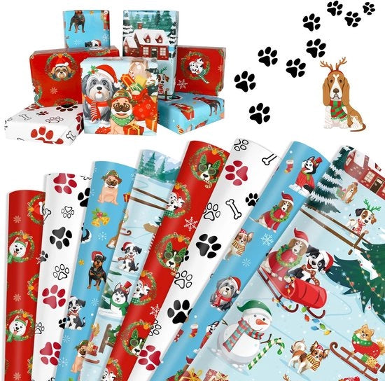 Papier per Cadeau per Cani 8 Pezzi - Forma di Cane/Cadeau - Riconoscimento dei Rifiuti - Imballaggio per Regali di Natale - 70 x 50 cm - Ideale per Amanti dei Cani