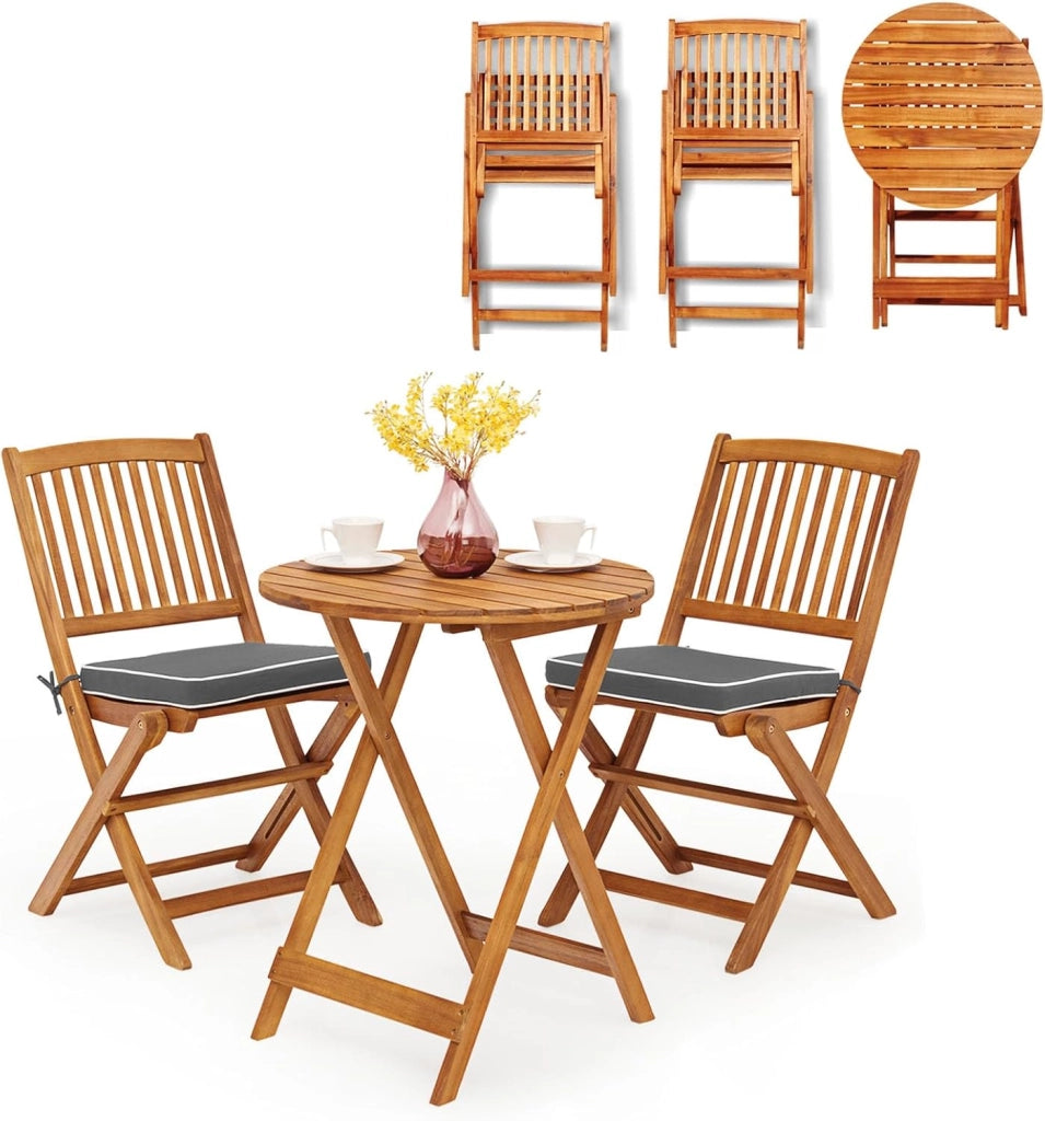 Set da Bistrò Pieghevole, Tavolo Portato 40 kg, Sedie con Cuscini Portato 160 kg, Set Giardino, Set Tavolo e Sedie da Giardino, Set da Esterno per Balcone (Cuscini Grigio)