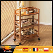 Carrello di stoccaggio mobile 3 livelli in bambù, con ruote bloccabili, per cucina e bagno, con piastra sottile.