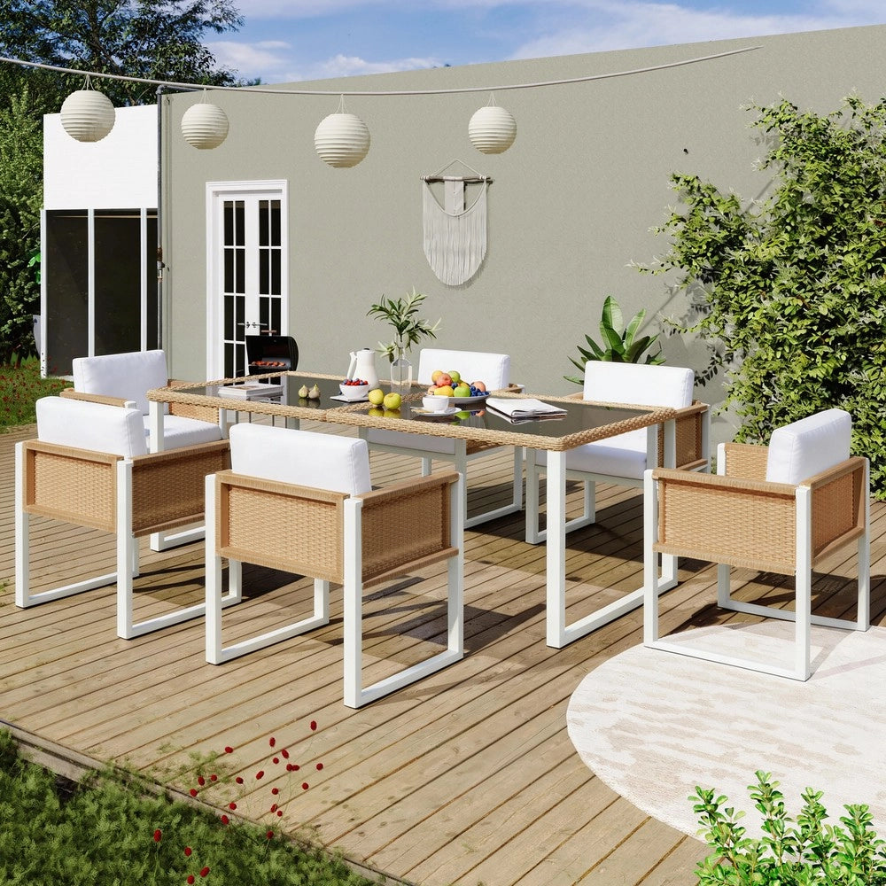 Set da Pranzo da Giardino in Polyrattan ¨C Xylo ¨C 6 Posti, Sedie con Cuscini Lavabili