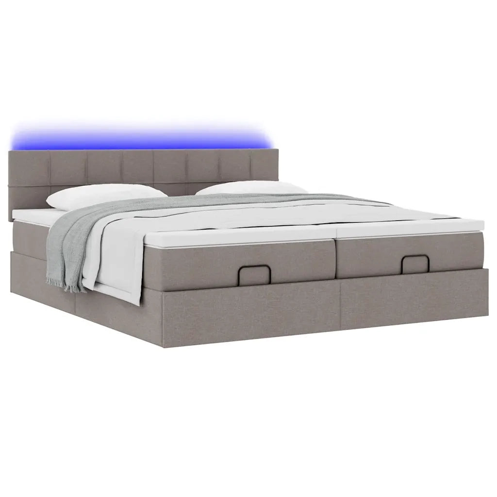 Struttura Letto Pouf con Materassi Tortora 200x200 cm Tessuto