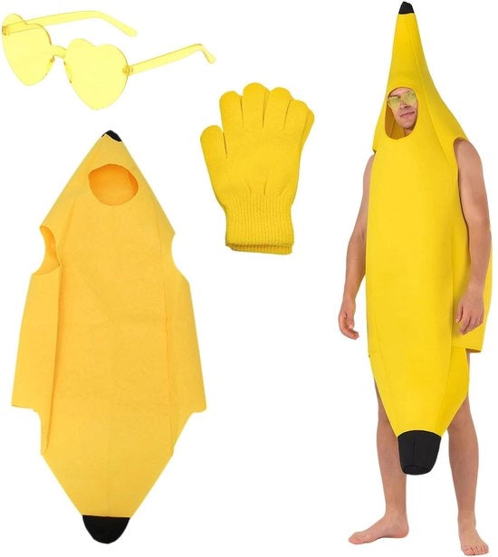 Costume a forma di banana 3 pezzi - Abito da carnevale attraente - Festa tematica - Natale - Per adulti - Costume frutta divertente - Costume frutta