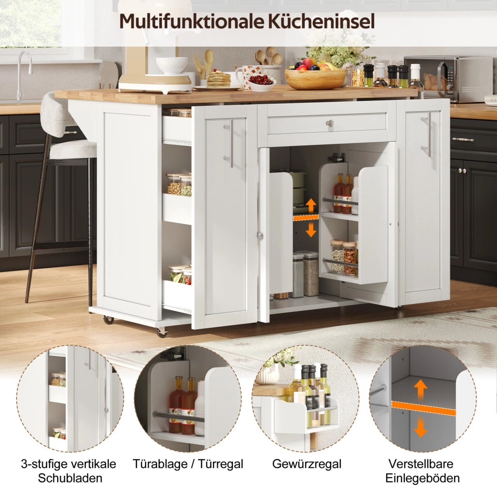 Isola cucina mobile con piano pieghevole 120x45(70)x87 cm