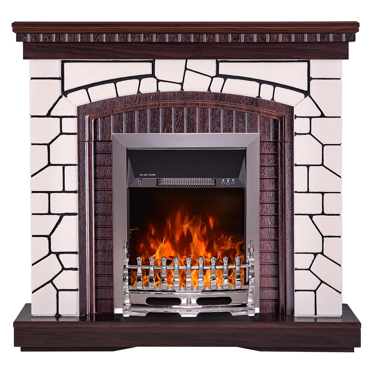 Camino Elettrico da Pavimento 105,8x110x30 cm Effetto Fiamma 2000W Natali & Galileo Silver Bianco/noce scuro