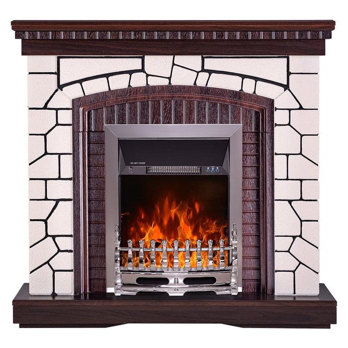 Camino Elettrico da Pavimento 105,8x110x30 cm Effetto Fiamma 2000W Natali & Galileo Silver Bianco/noce scuro