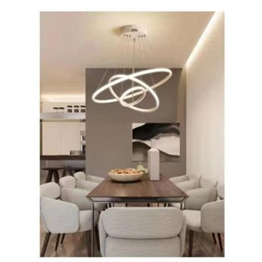 Trade Shop - Lampadario Sospeso Led 100w 3 Cerchi Pendente Anelli Bianco Luce 4000k Moderno 50262 -