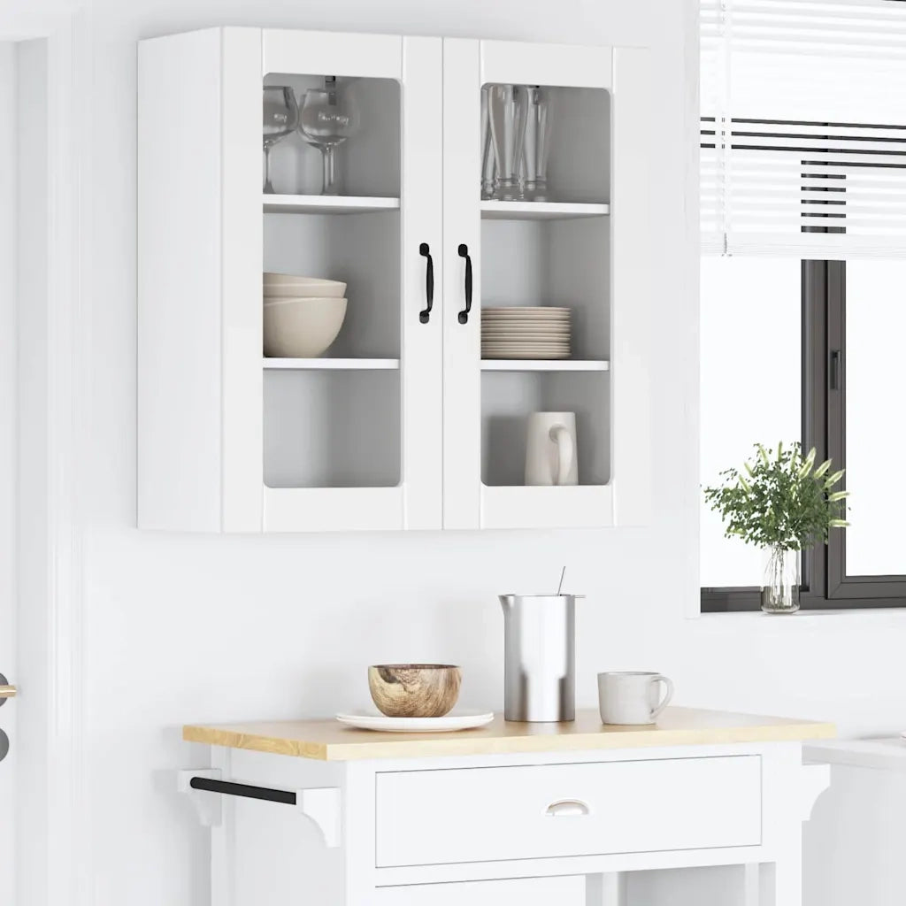 Pensile da cucina | Mobile in vetro da parete PORTO 2 pz Bianco 40 x 31 x 80 cm