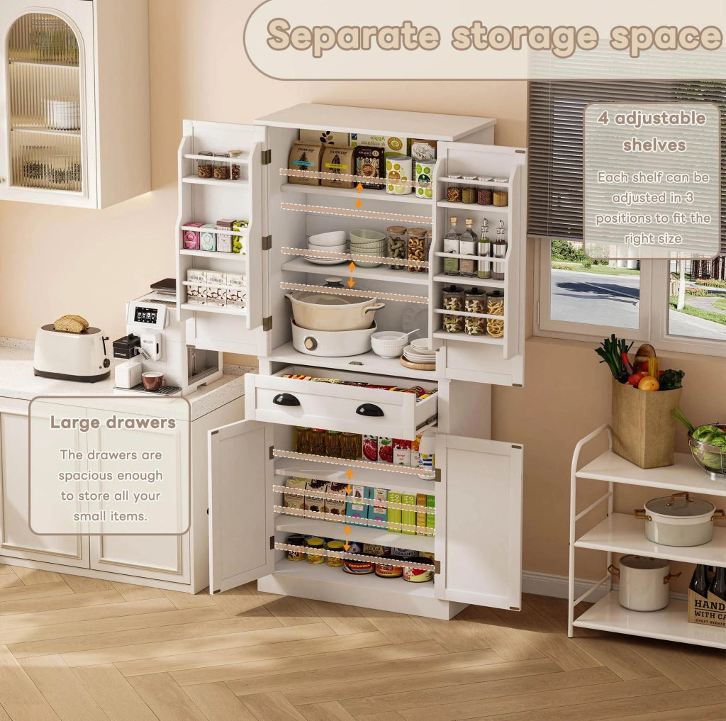 Armadio dispensa alto 182 cm con 4 ante e 1 cassetto; in MDF bianco