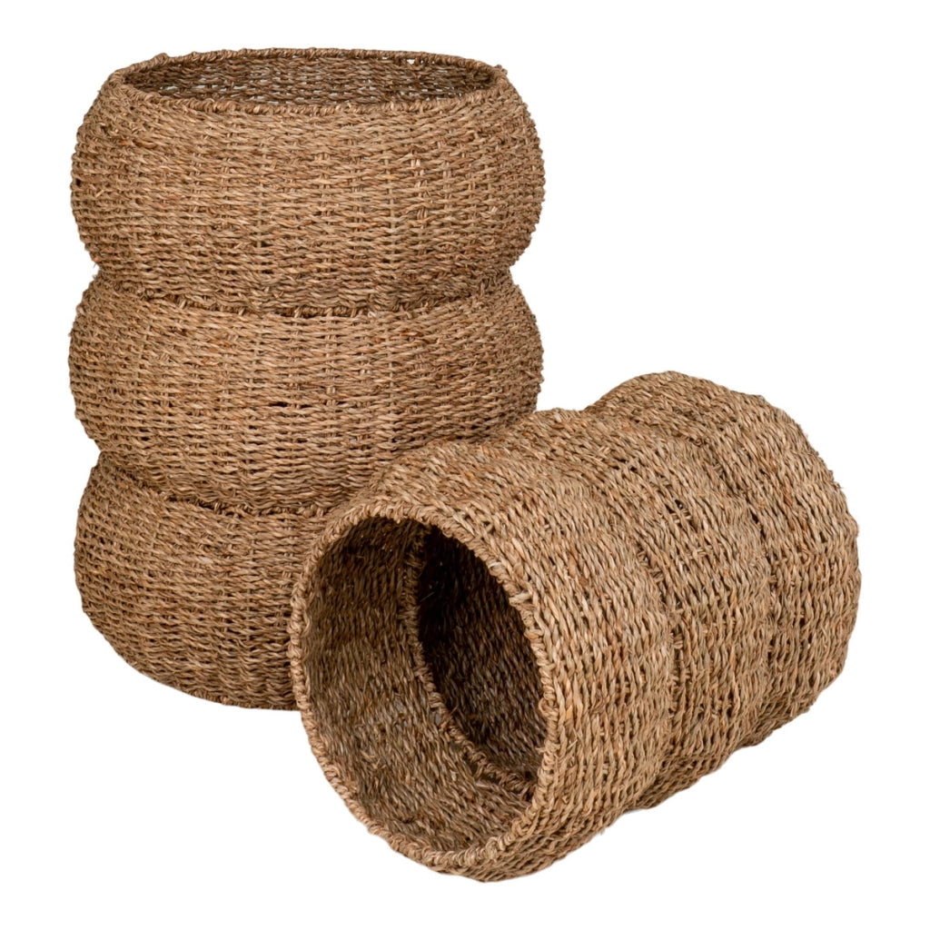 Set di 2 Cesti Portaoggetti Sarbas, Marrone, Erba Marina, 25x25x35 cm