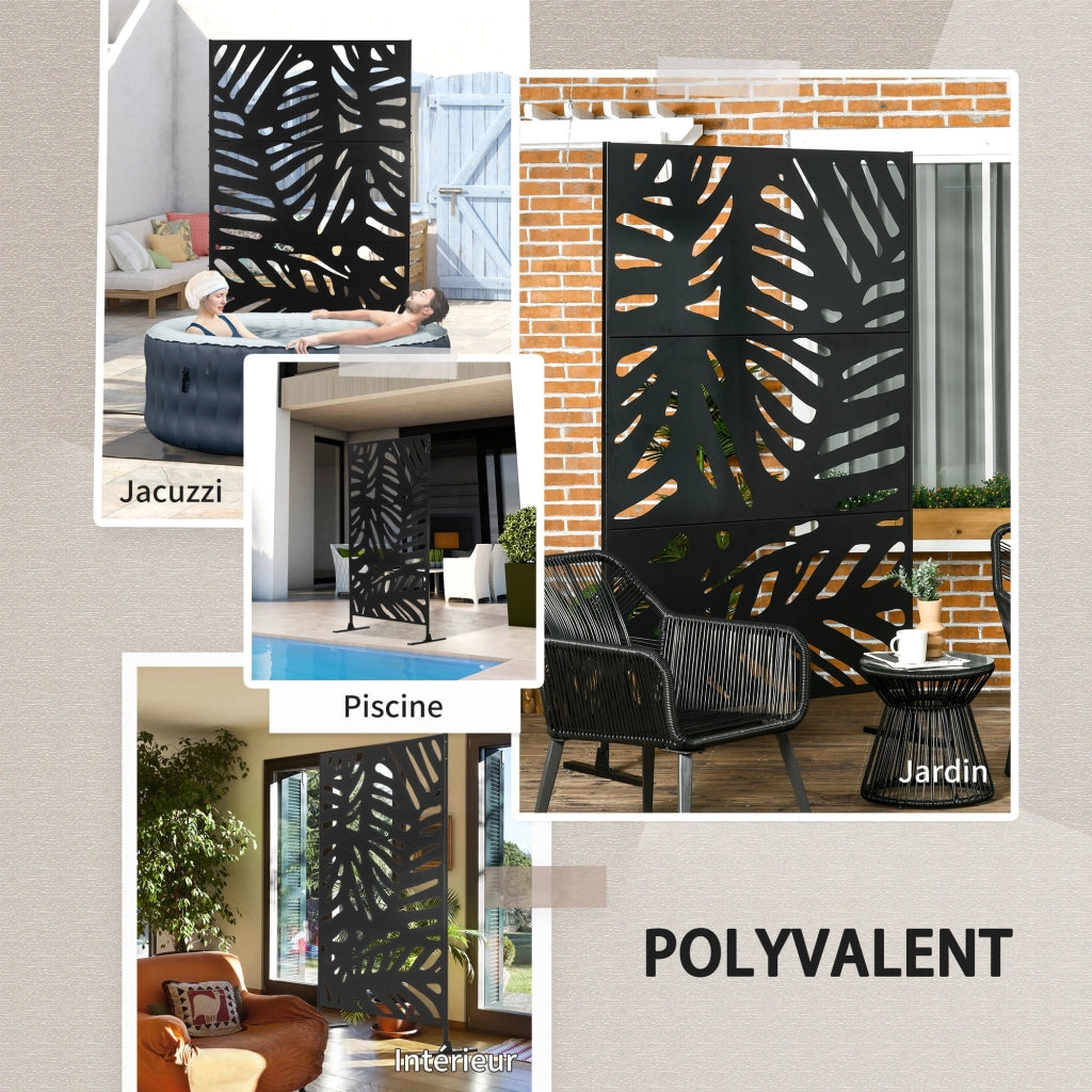 Pannello frangivista decorativo ¨C Xylo ¨C metallo nero motivo vegetale 122x45x198 cm