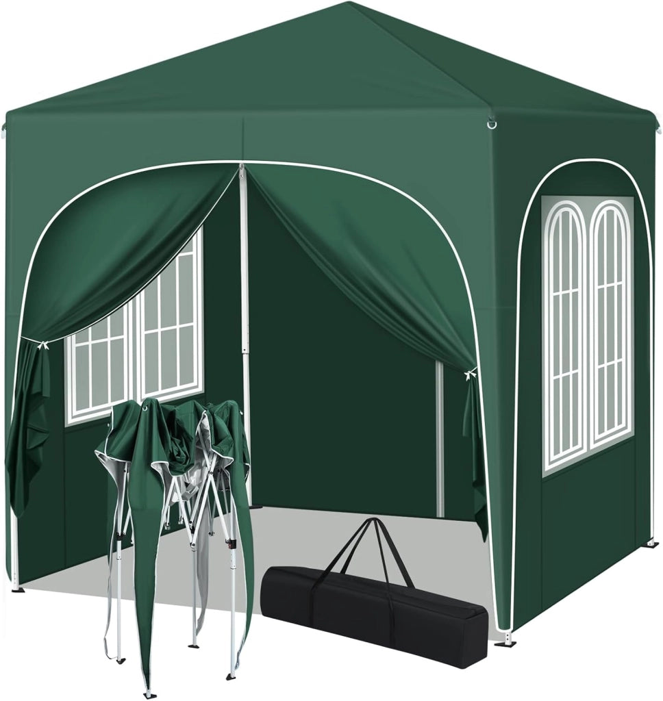 Gazebo Pieghevole 2x2m con 4 Pareti Rimovibili - Protezione Solare UPF 50+, Struttura Metallica Anti-Vento, 3 Regolazioni Altezza, Tendone da Giardino/Campeggio/Spiaggia - Verde