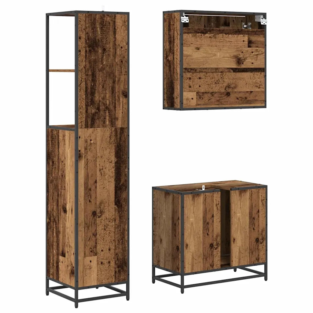 Set di mobili per il Bagno | Armadio da bagno con cassetto 3 pz Legno vecchio