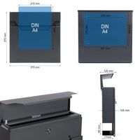 Cassetta postale V61 con portagiornale, antracite e inox, soft-close, 370 x 105 x 370 mm