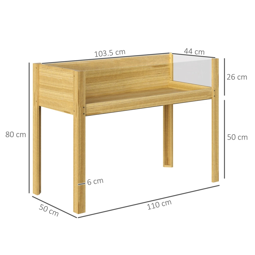 Fioriera Rettangolare 110x50x80 cm da 118L con 2 Fori di Drenaggio e Pareti Trasparenti in Legno di Abete