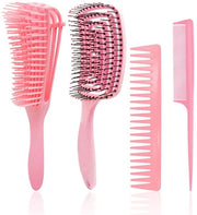 Petto di acciaio a dente largo - Ideale per capelli ricci - Rosa - Desintasfante - Perfetto per capelli spessi e arricciati - Incluso panno per trucco