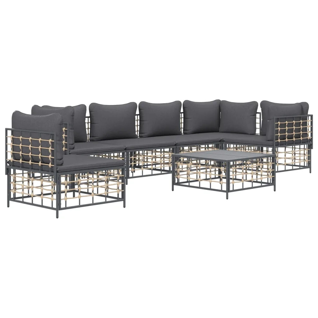 Set Divani da Giardino 7 pz con Cuscini Antracite in Polyrattancod mxl 77257