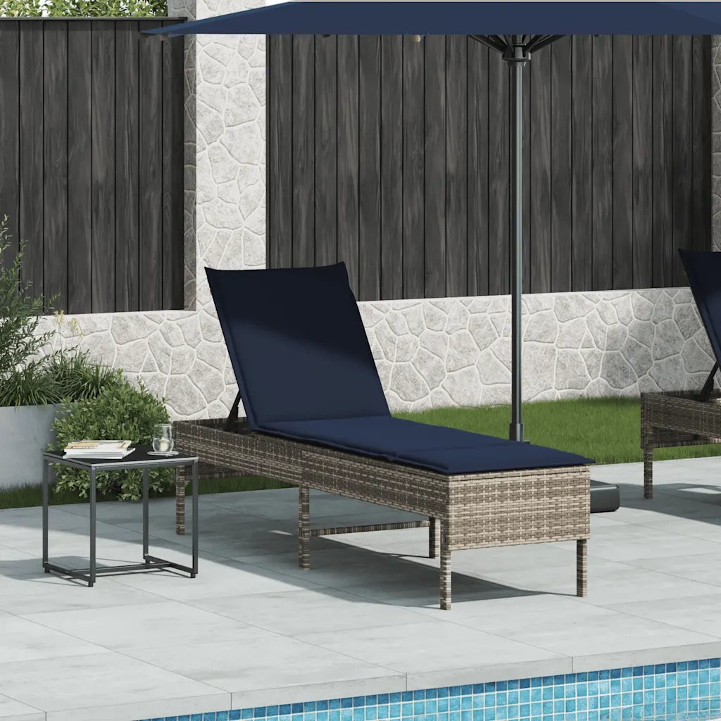 Lettino Prendisole | Sdraio da giardino | Lettino da sole con Cuscino Grigio 55x200x44cm in Polyrattan