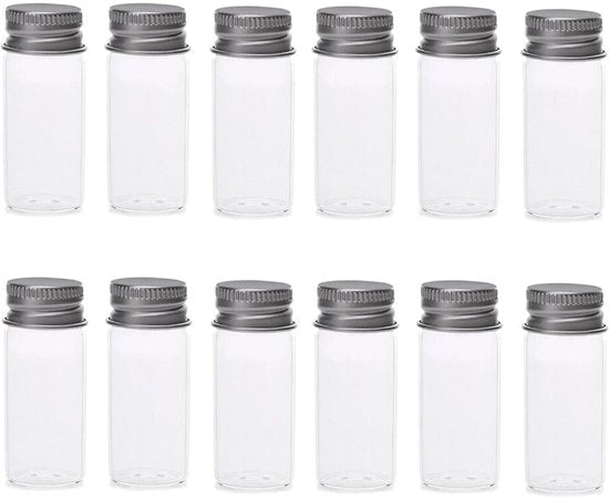 Mini flaconi in vetro 15ml con cappuccio a vite - 12 pezzi - vetro resistente - impermeabile - trasparente