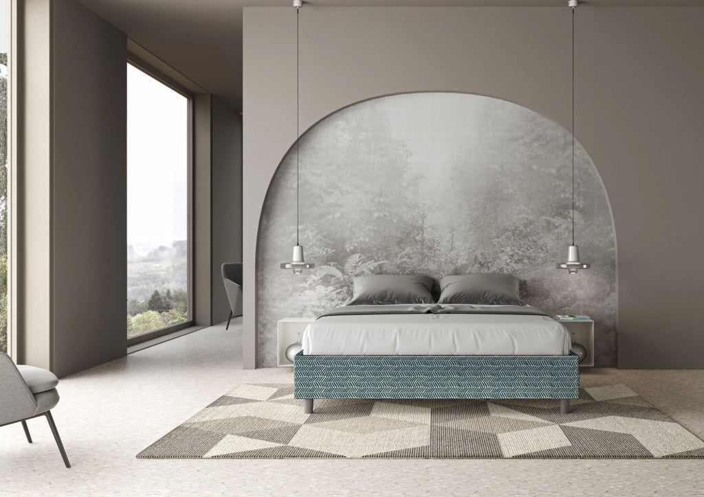 Letto Matrimoniale 160x200 cm con Rete e Contenitore Giroletto con Alzata Comoda Imbottito in Tessuto Aragona Azelia Blu