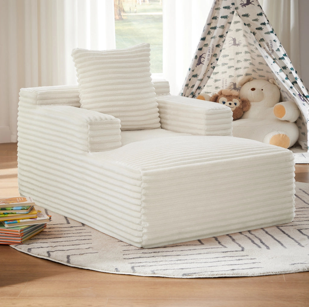 Sofà chaise longue in tessuto a coste beige