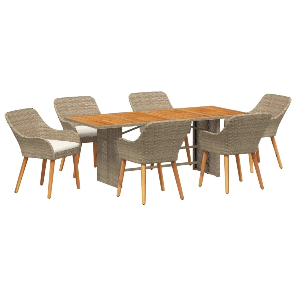 Set da Pranzo per Giardino con cuscino 7 pcs Beige polyrattan 3261631