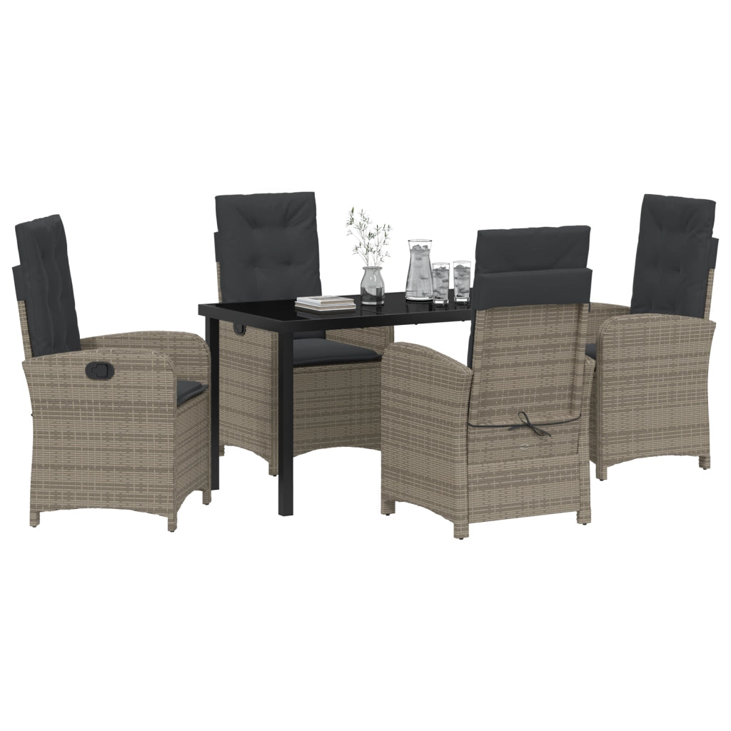 Set da Pranzo da Giardino 5 Pezzi con Cuscini Grigio Rattan Polietilene