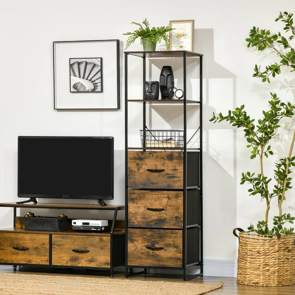 Cassettiera con 3 cassetti e ripiani stile industriale ¨C zephmum ¨C 44x40x155 cm
