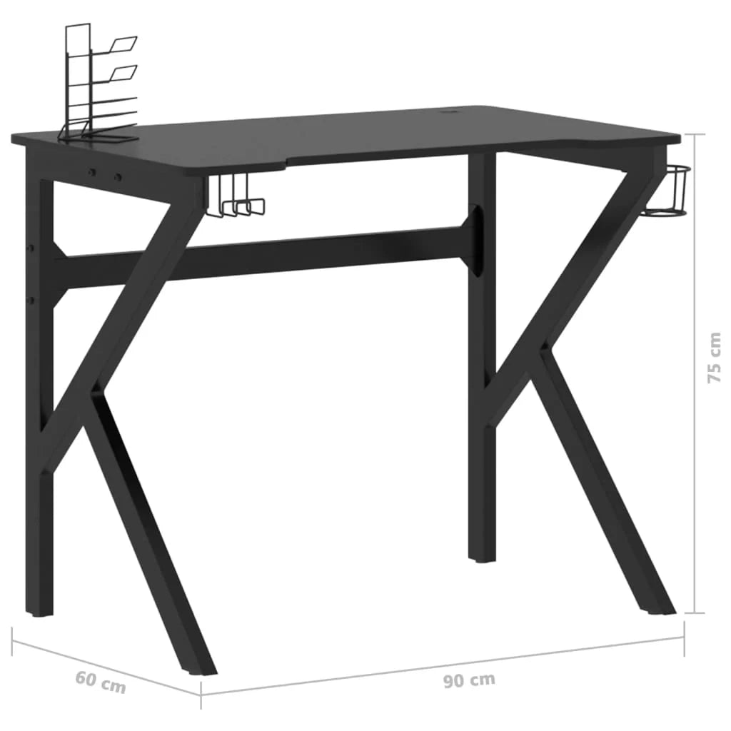 Scrivania tavolo postazione di lavoro mobile per computer studio per computer scrivania da gioco con gambe a K 90 x 60 x 75 cm nero 02_0023770