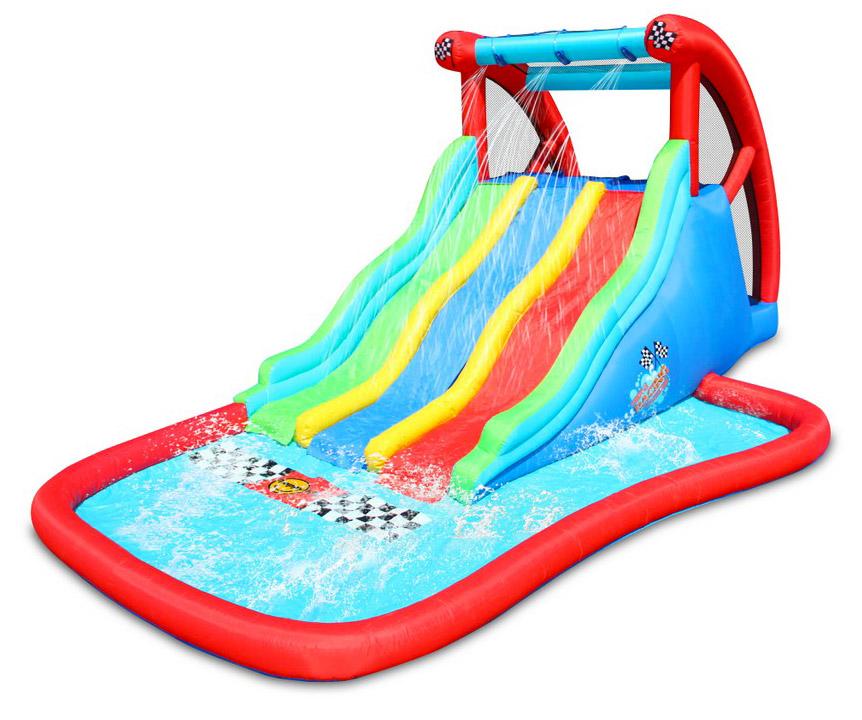 Castello Giostra Gonfiabile Acquatico Triple Racing Thunder con Pompa Happy Hop