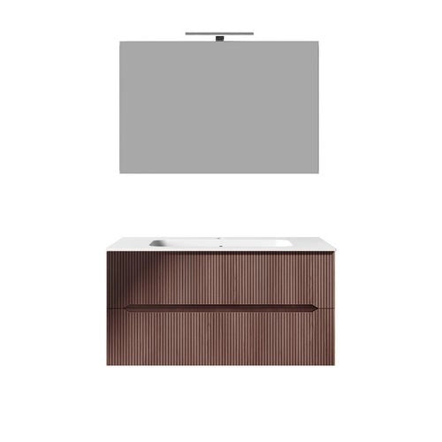 Composizione mobile bagno sospeso con cassetti cm 90 cannettato mod. STICK - Noce Gold
