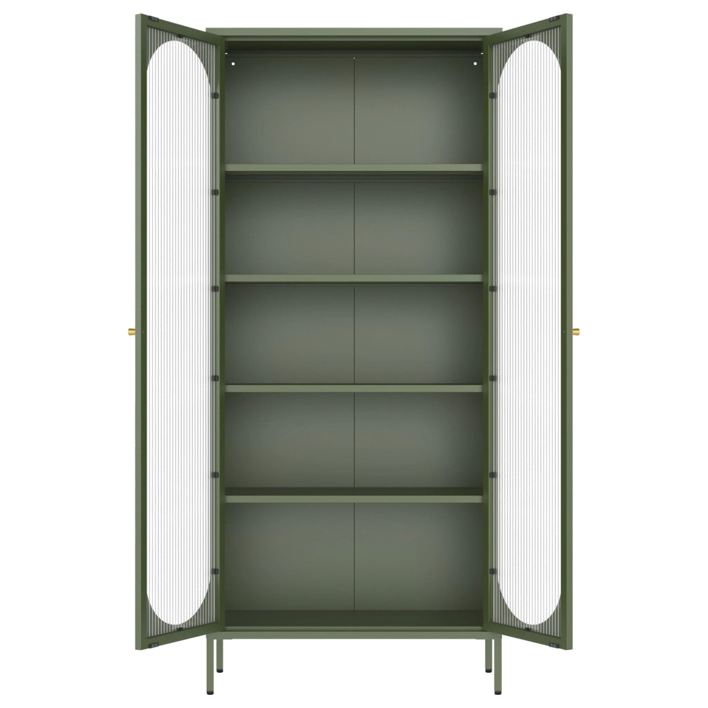 Armadio in metallo e vetro verde cachi 180cm YASMINE