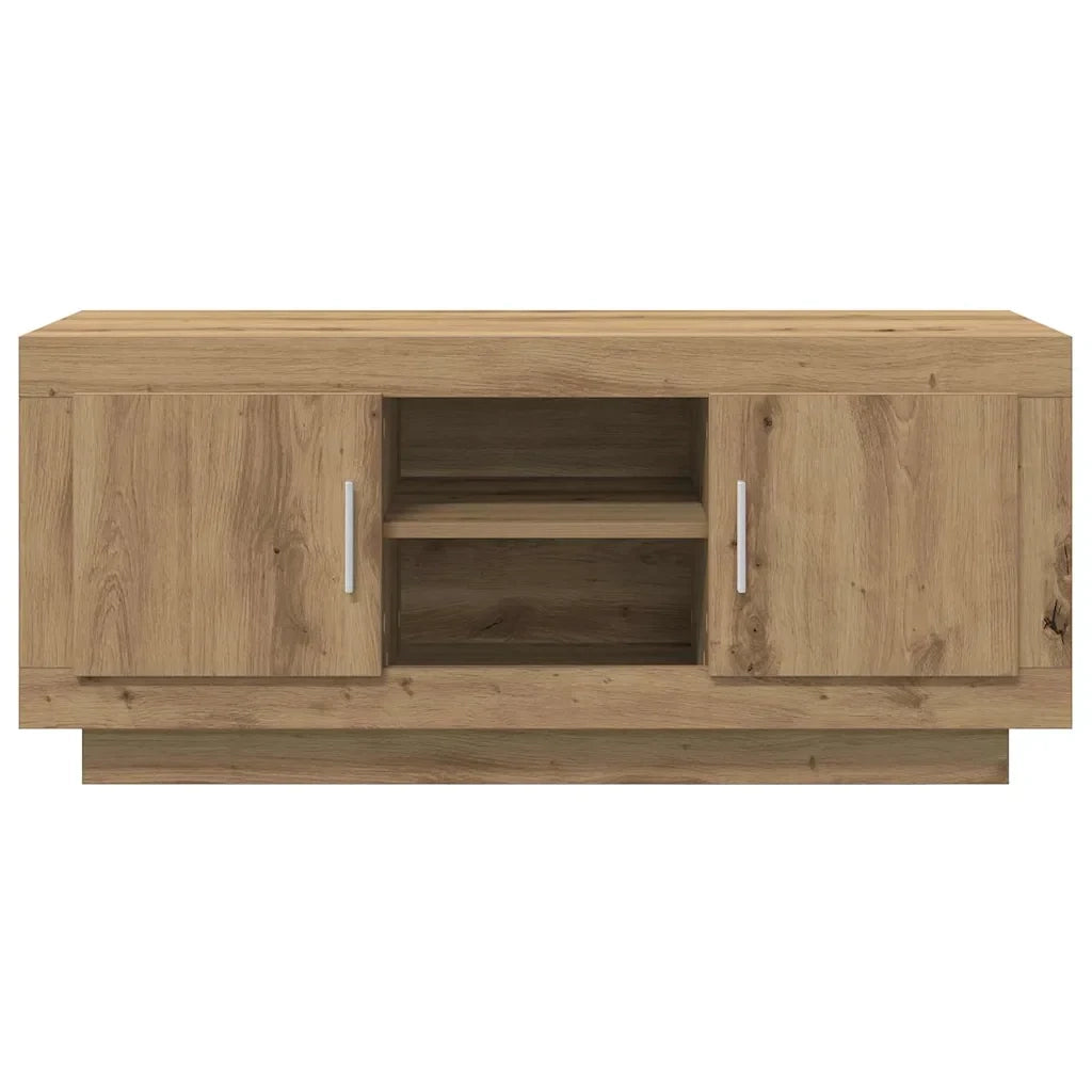 Mobile porta TV rettangolare rustico con ripiani 102 x 35 x 45 cm realizzato in legno di rovere composito artigianale 02_0052673