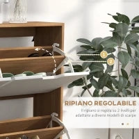 Mobile Scarpiera in Truciolato e Pino con 4 Cassetti e 2 Ripiani Regolabili per ogni Cassetto, 95x26x95 cm