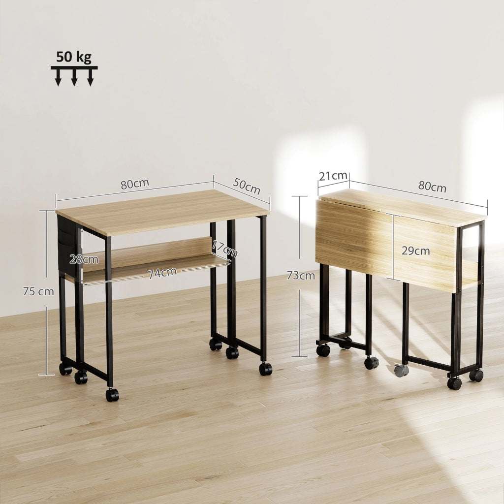 Scrivania pieghevole con ruote e ripiano ¨C zephmum ¨C quercia 80x50 cm