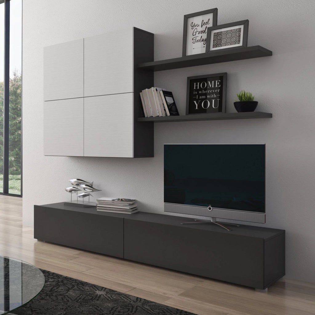 Mobile Soggiorno Bagnaria, Parete Attrezzata Modulabile, Nero Antracite