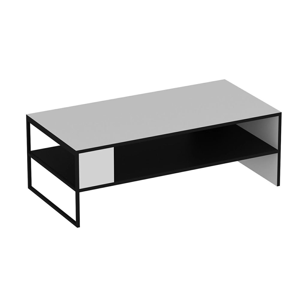 Tavolino Basso da Salotto 'Ejby' con 2 Piani d'Appoggio - Bianco/Nero [en.casa]