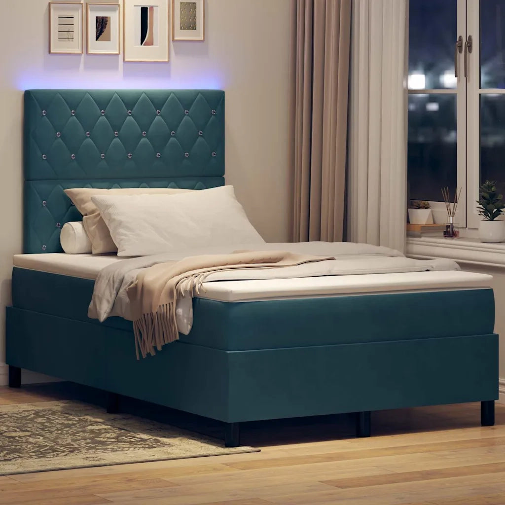 Letto a Sorgente LED Blu Scuro 120 x 200 cm Velluto 3343242