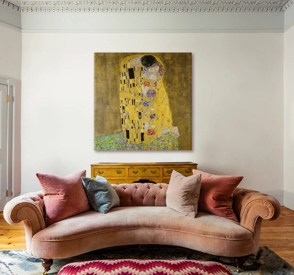 IL BACIO - KLIMT - Quadro Stampa su Canvas con telaio in legno Misura: 130x130 cm