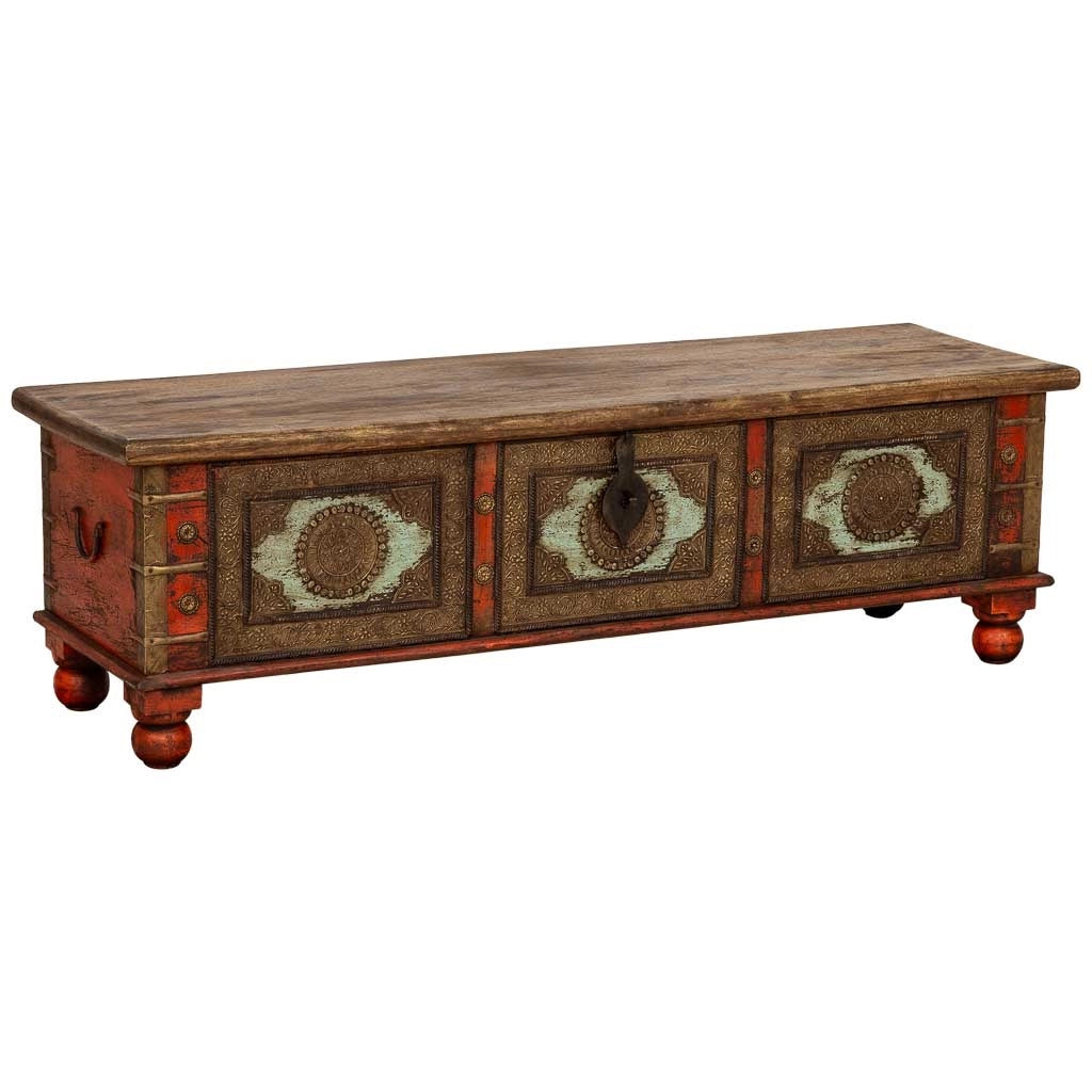 Cassapanca artigianale in legno rosso 150x45x46h cm
