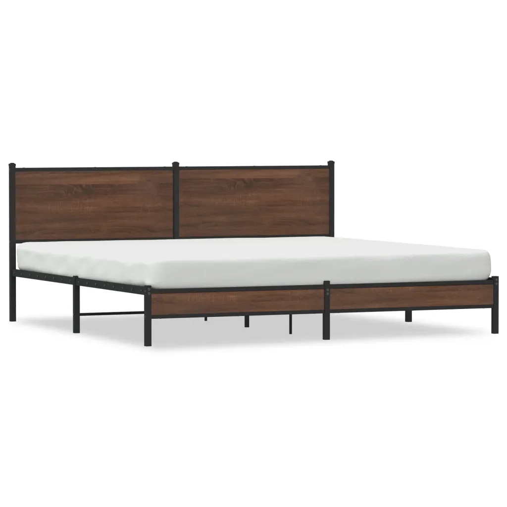 Letto matrimoniale | Letto per adulti | Giroletto senza Materaso in Metallo Rovere Marrone 193x203 cm