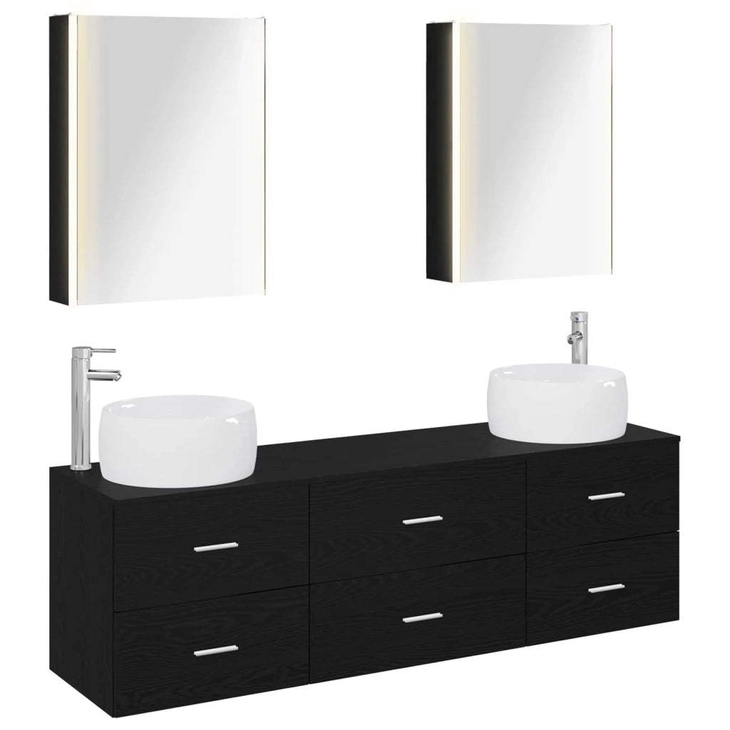 Set di mobili per il bagno 5 pcs Rovere Nero 3407008