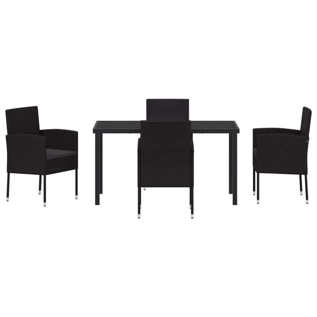 Set da Pranzo da Giardino 5 Pezzi con Cuscini Neri in Polyrattan