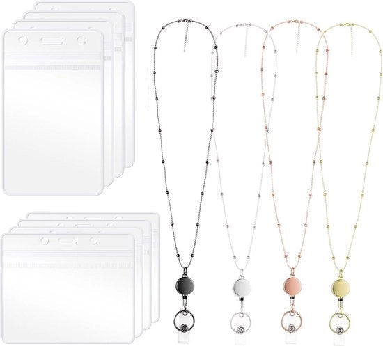 Lanyard con badge con holder ID - Collana lanyard moda - Set da 4 pezzi - Per donne insegnanti studentesse - Oro Rosaoro Argento Nero.