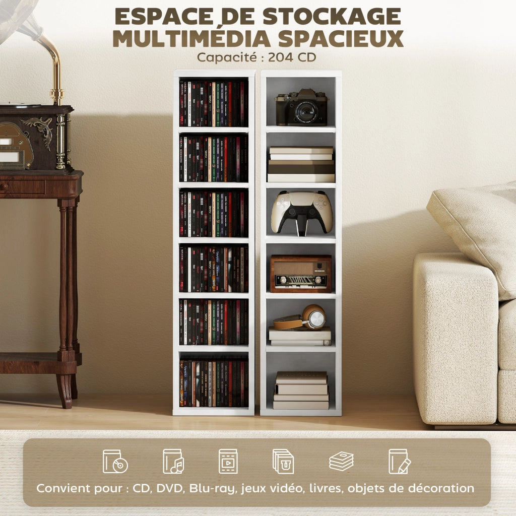 Armadio colonne per CD e DVD ¨C zephmum ¨C 12 ripiani, bianco, 21x22.5x88.5 cm