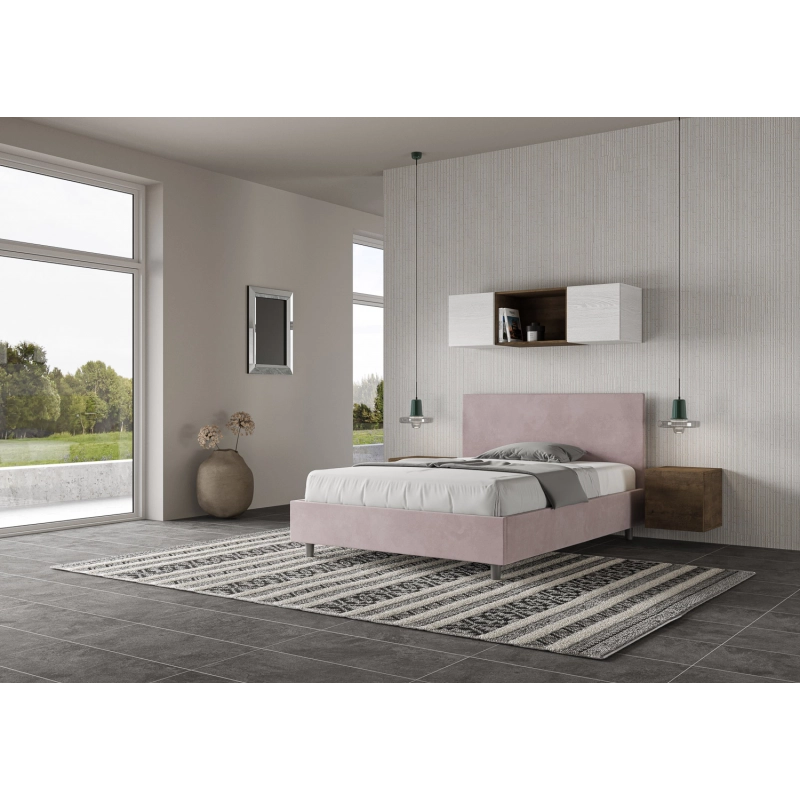 Letto imbottito Matrimoniale francese 140x210 cm Adele - Contenitore,Glicine,Microfibra