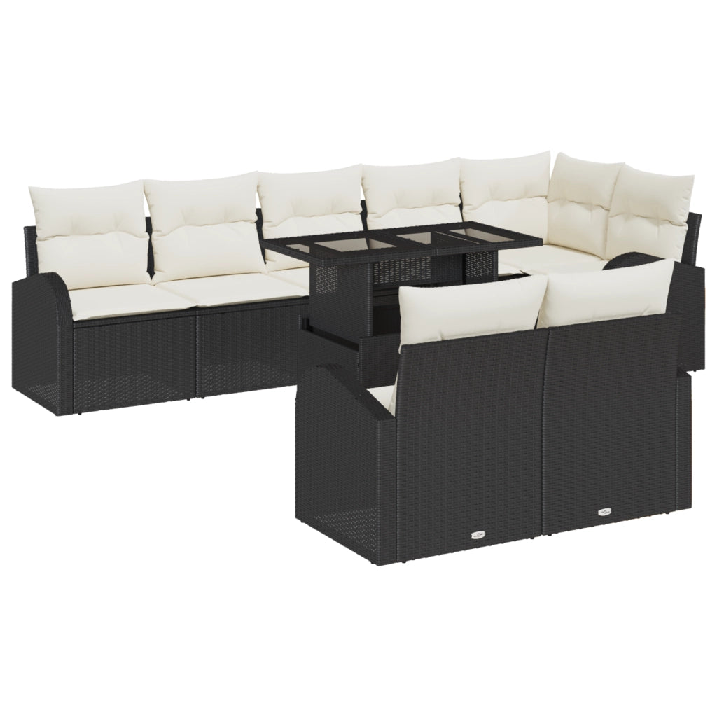 Set di Divani da Giardino da 9 Pezzi con Cuscini Nero Polyrattan