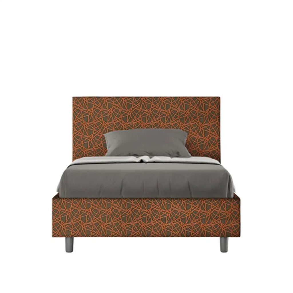 Letto una piazza e mezza con rete imbottito 120x210 tessuto Era 4 arancio Adele