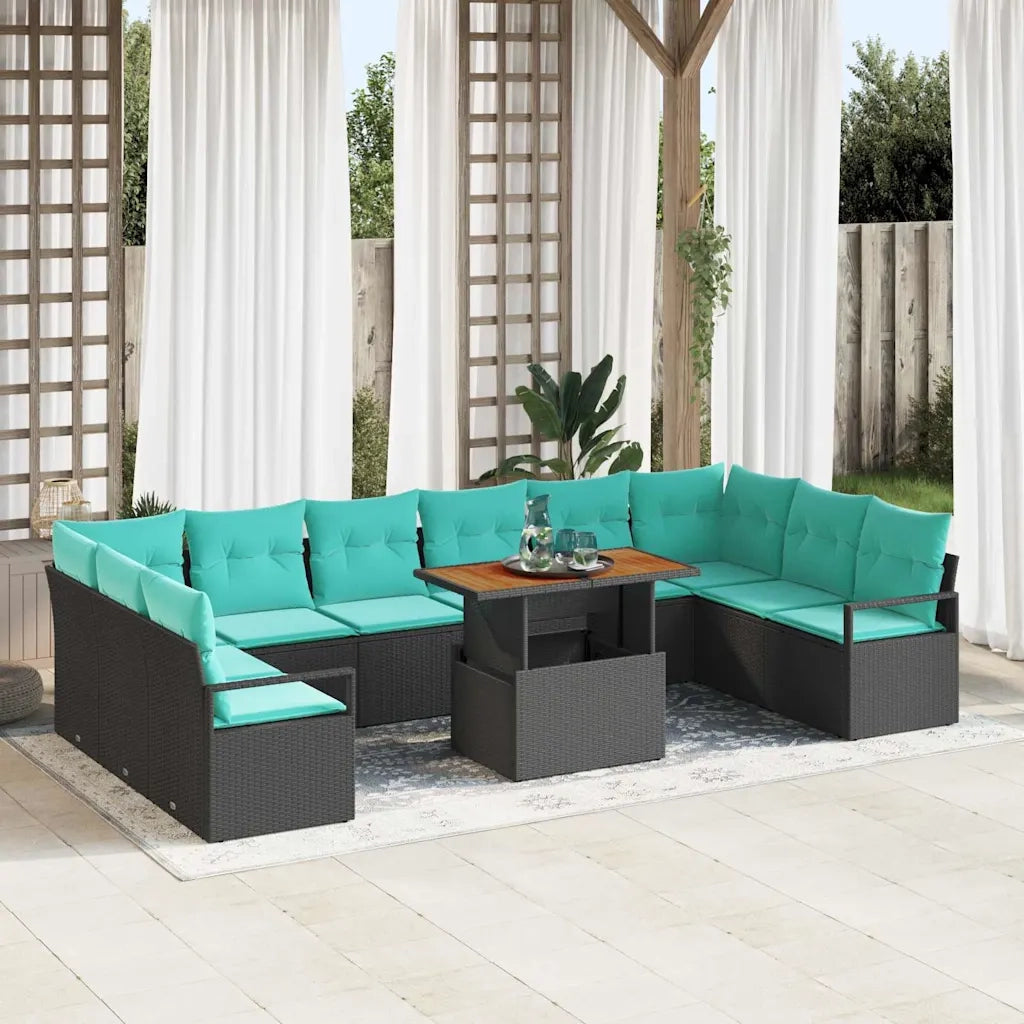 Set da Pranzo per Giardino 11 pcs Nero e Verde acqua